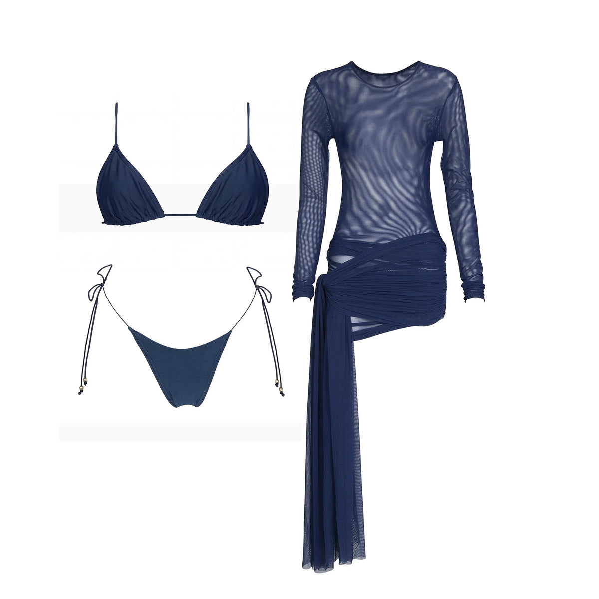 Mesh Dress Three-Piece Bikini Set