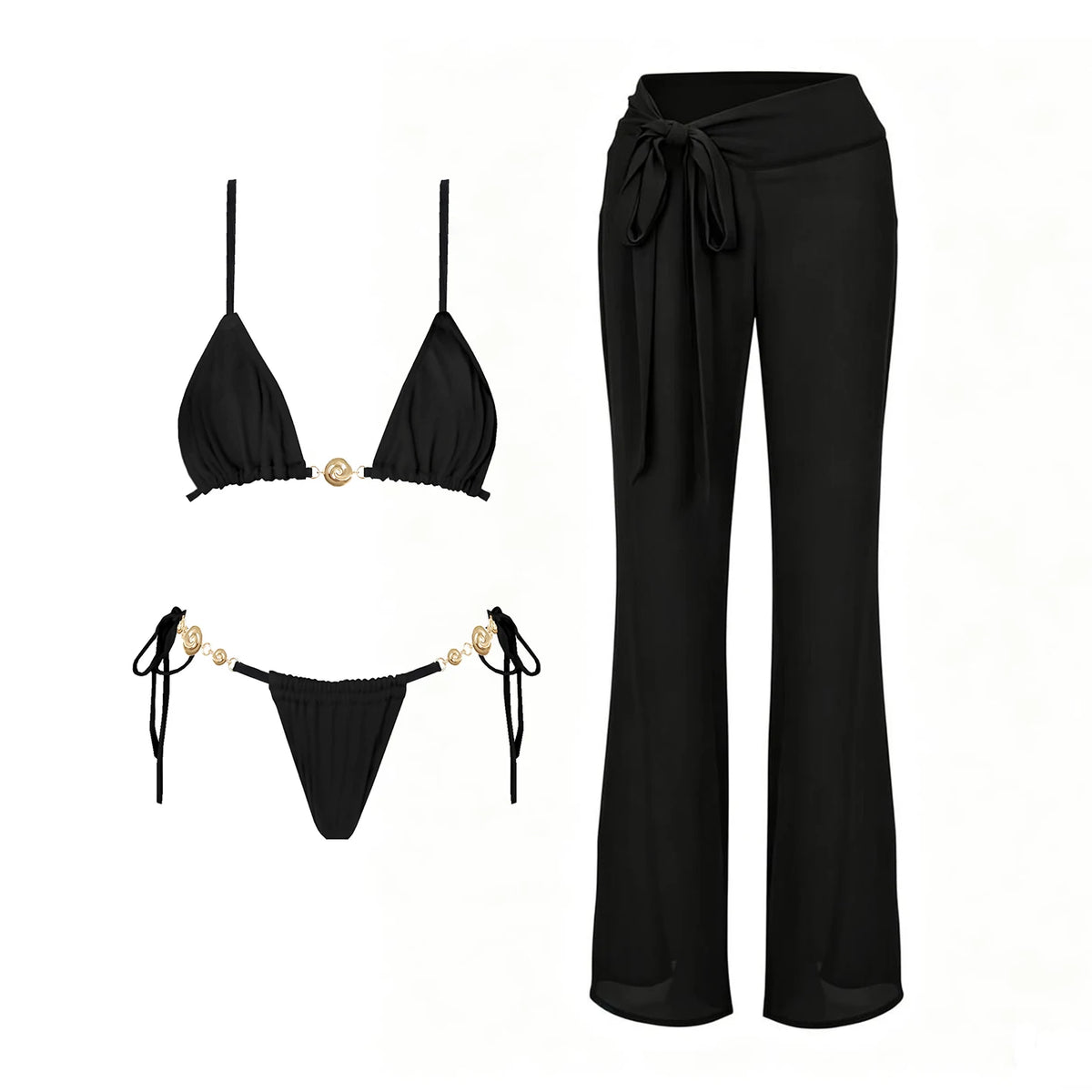 Button-Detail Bikini & Lace Skirt Set