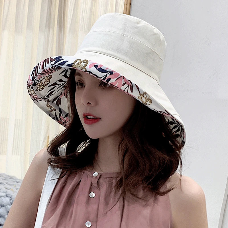 Reversible Leaf Print Bucket Hat