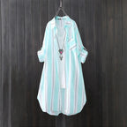 Chiffon sun protection shirt women's long-sleeved fashion top large size loose hip-covering striped long shirt