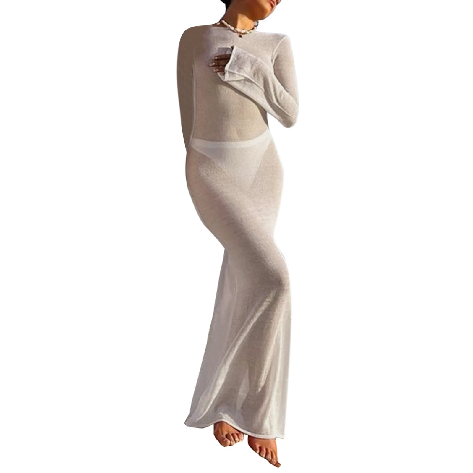 Sheer Long-Sleeve Beach Cover-Up