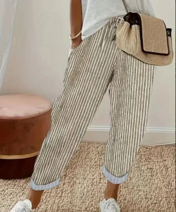 Striped Drawstring Wide-Leg Pants