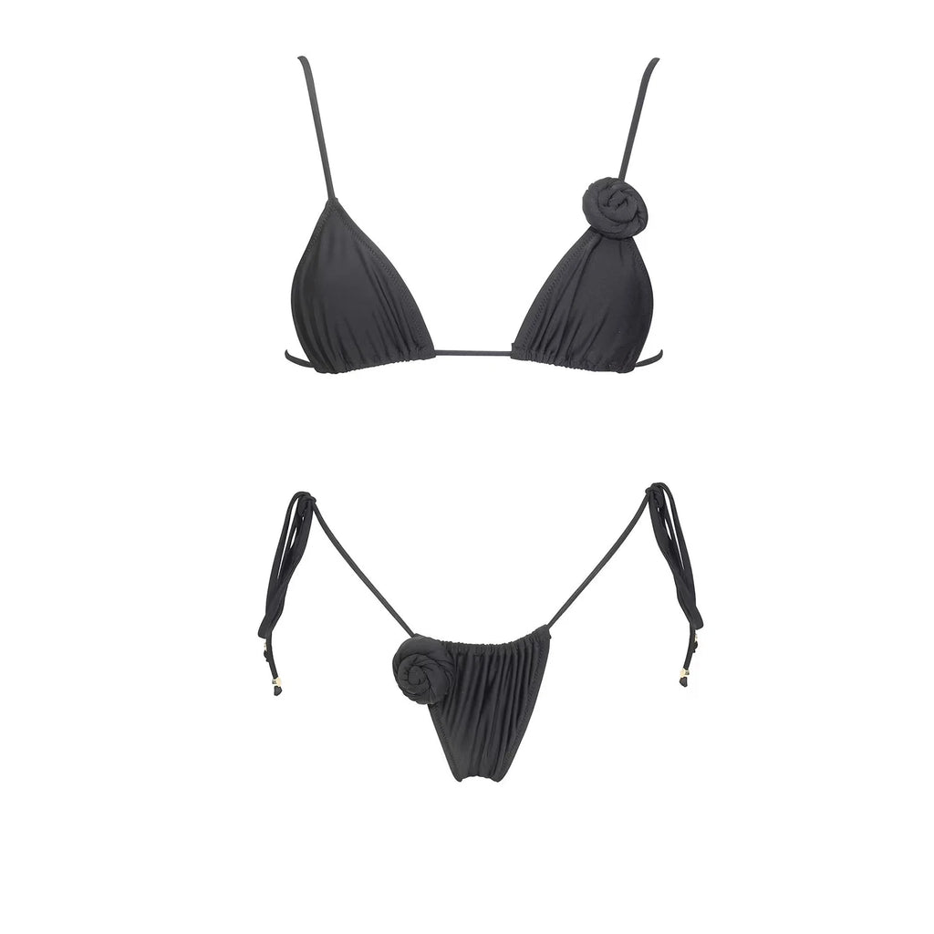 Floral Mesh-Skirt Bandeau Bikini Set