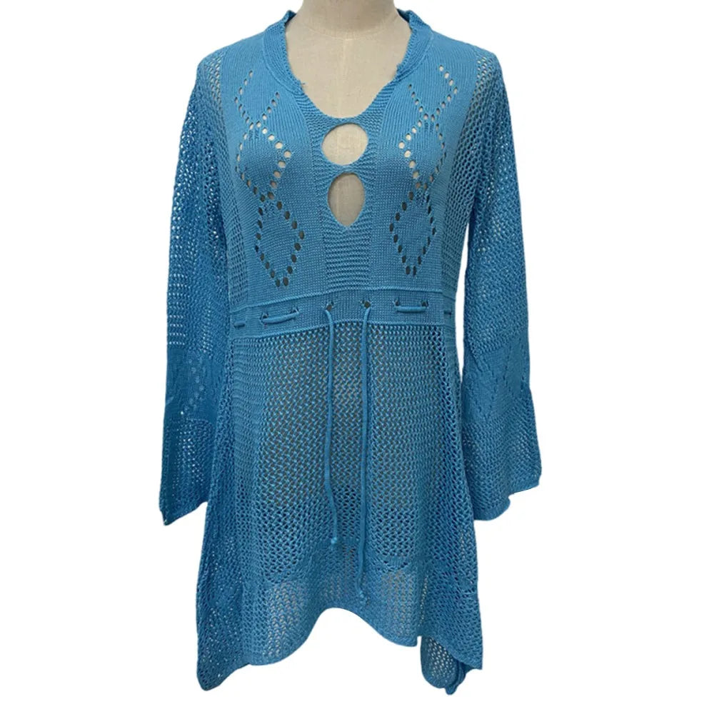 V-Neck Hollow-Out Beach Cover-Up