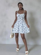 Aurelia Sun Floral Spaghetti-Strap Sundress – Black