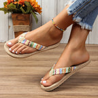 Ethnic-Print Soft-Sole Flip-Flops