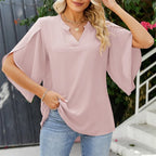 Chiffon V-Neck Flare-Sleeve Blouse