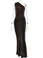 Satin-Look One-Shoulder Maxi Dress