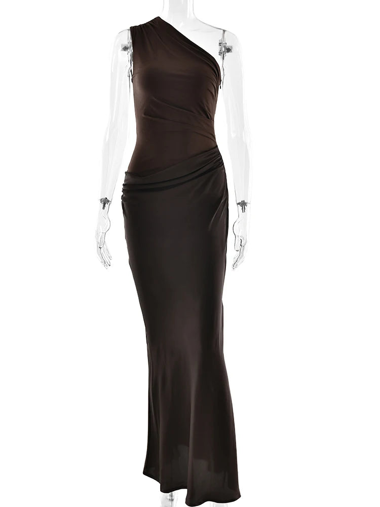 Satin-Look One-Shoulder Maxi Dress