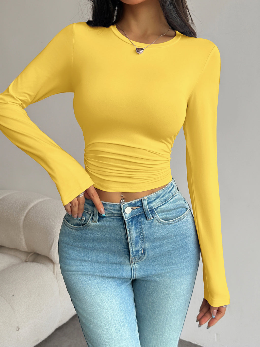 Long-Sleeve Slim-Fit Crop T-Shirt