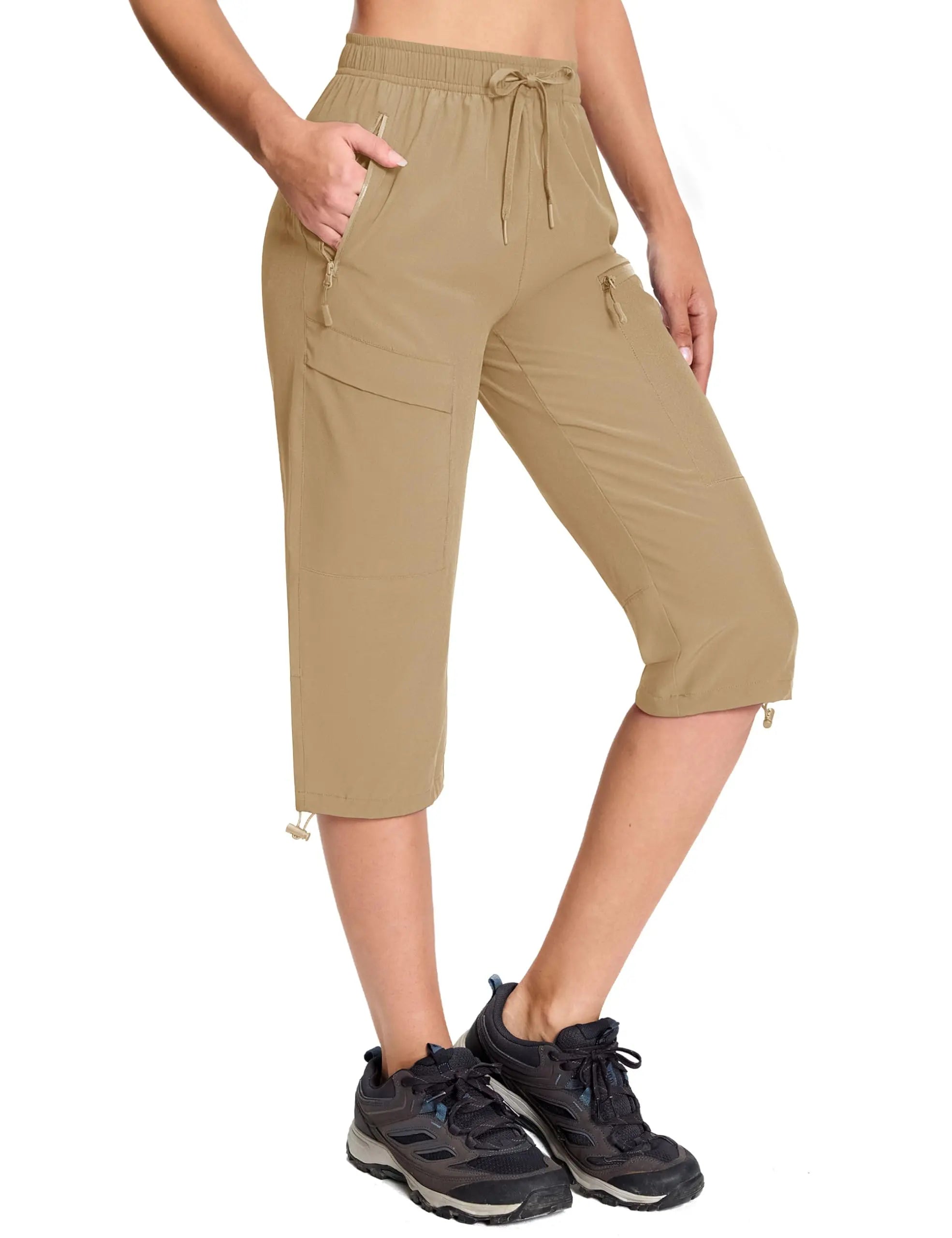TACVASEN UPF50+ Quick Dry Capri Pants Womens Summer Hiking Cargo Pants 5 Pockets Waterproof Sun UV Protection Knee Length Shorts