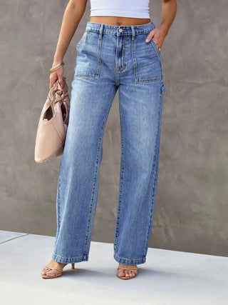 Denim Straight-Leg Wide-Leg Jeans