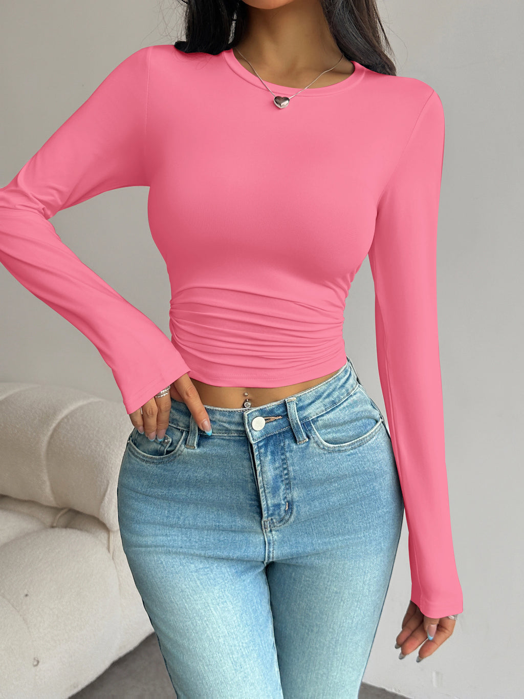 Long-Sleeve Slim-Fit Crop T-Shirt