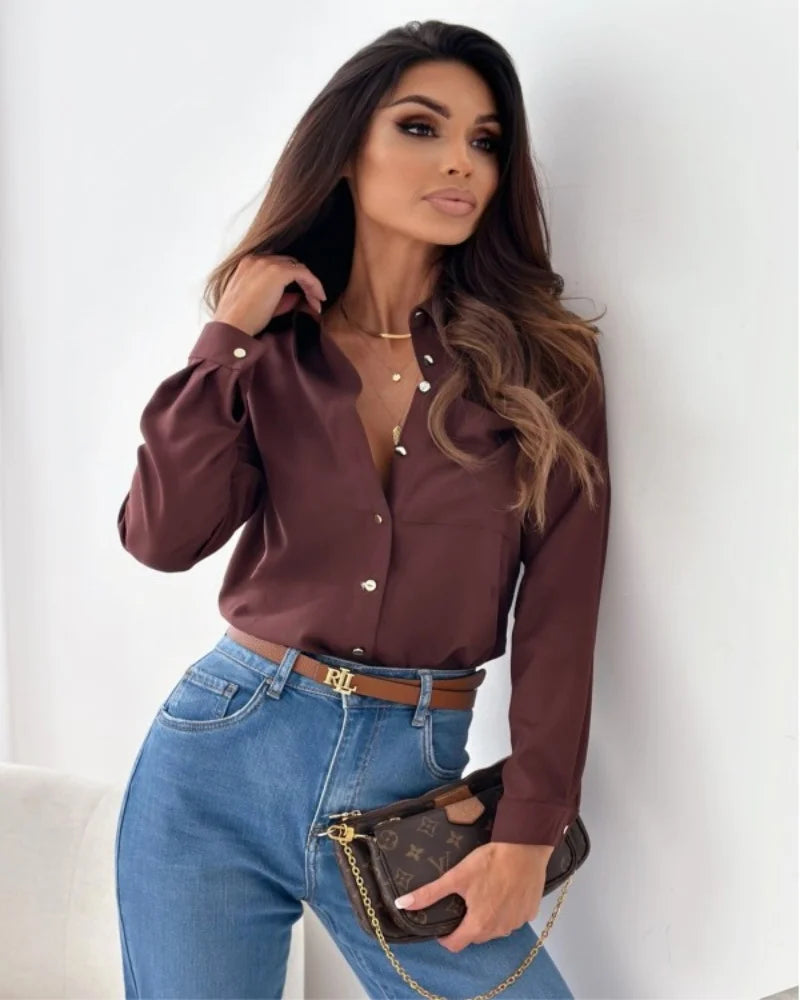 Relaxed Chiffon V-Neck Blouse