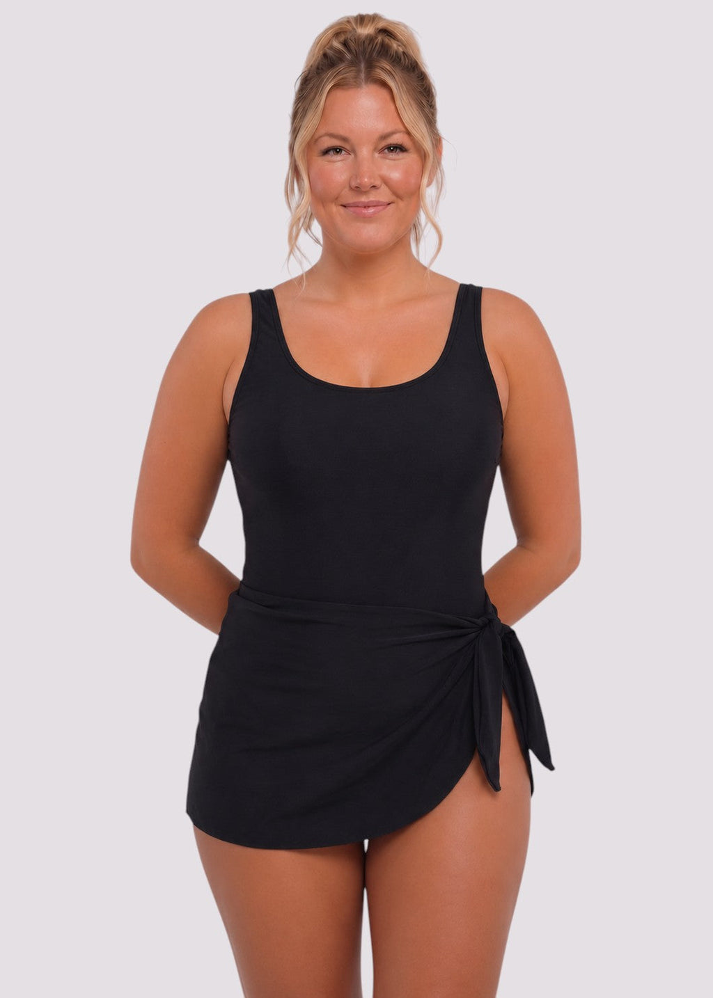 Scoop-Neck Side-Slit Swim Dress – Black
