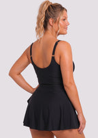 Scoop-Neck Side-Slit Swim Dress – Black