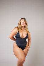 Black High-Leg Plunge Swimsuit