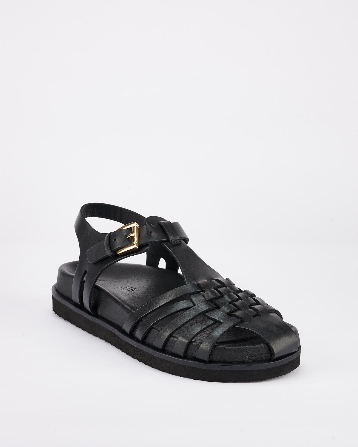 Fisherman Leather Footbed Sandal – Black by Aurelia Sun