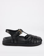 Fisherman Leather Footbed Sandal – Black by Aurelia Sun
