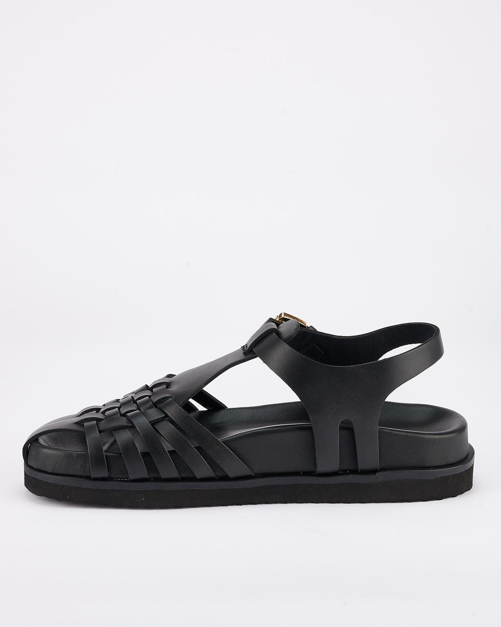 Fisherman Leather Footbed Sandal – Black by Aurelia Sun