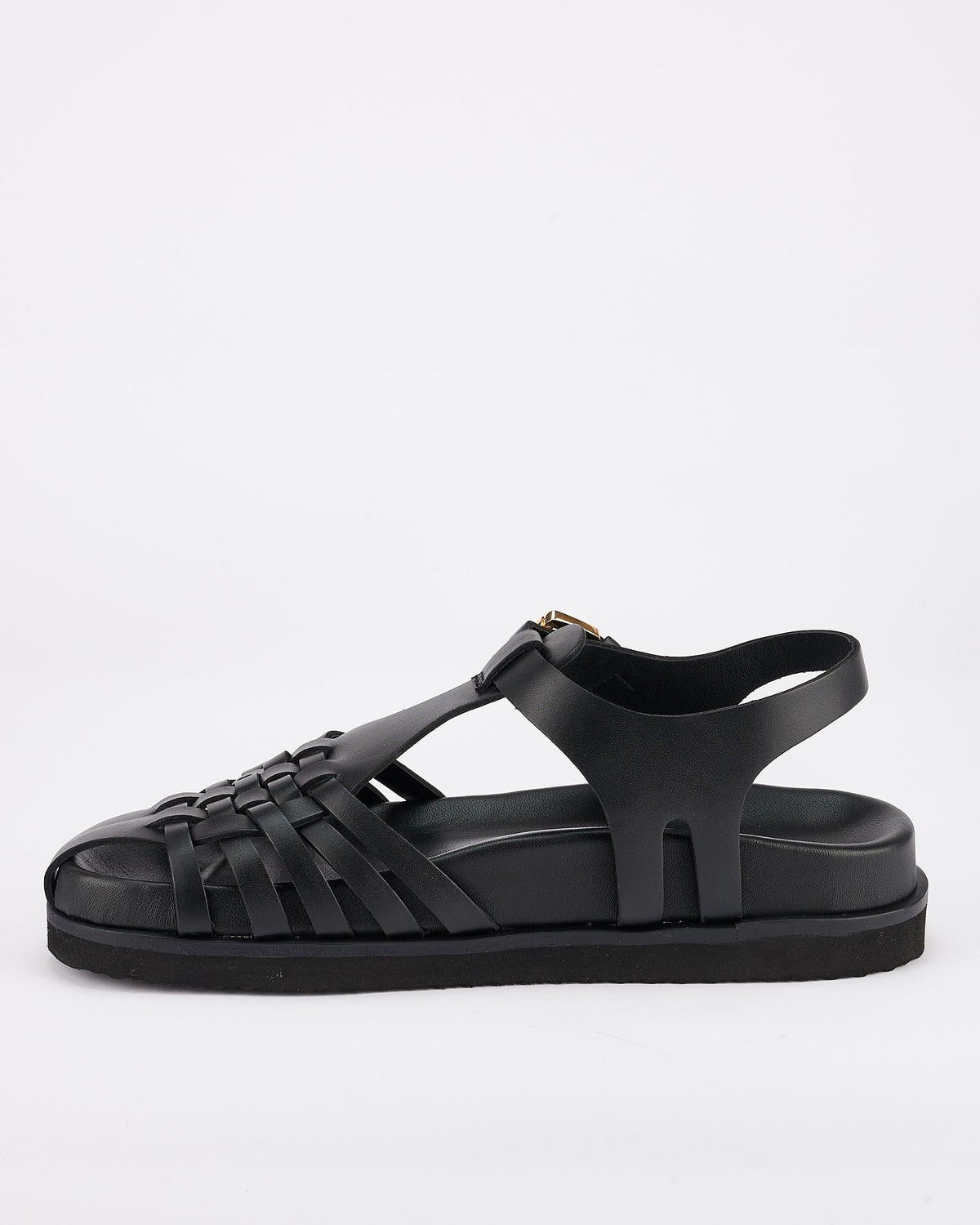 Fisherman Leather Footbed Sandal – Black by Aurelia Sun