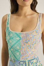 Patchwork Square-Neck One-Piece Swimsuit