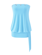 Strapless Blouson Mini Dress – Blue
