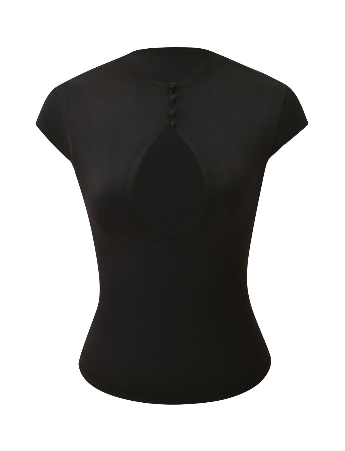 Cutout Mock-Neck Cap-Sleeve Top – Black