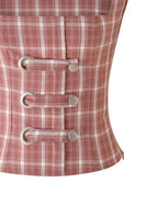 Plaid Square-Neck Puff-Sleeve Top – Pink