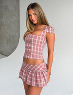 Plaid Ruched Mini Skort – Pink