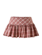 Plaid Ruched Mini Skort – Pink