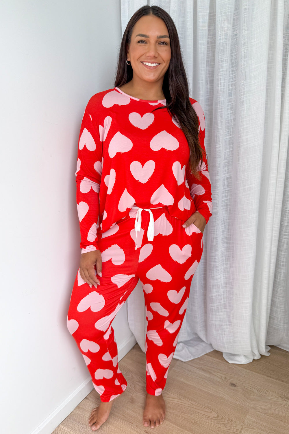 Buttery Soft Long-Sleeve Pyjama Set — Pink Hearts
