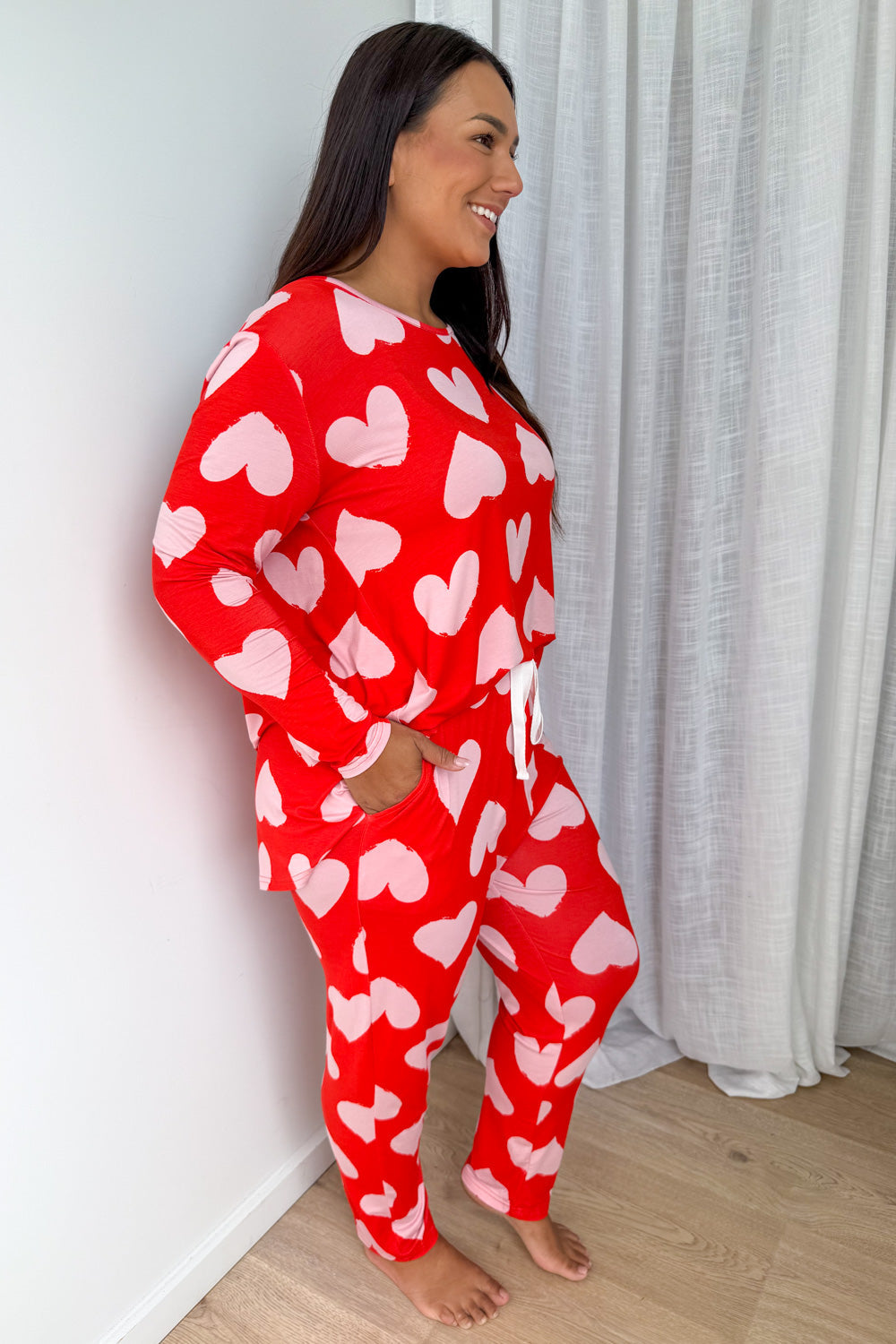 Buttery Soft Long-Sleeve Pyjama Set — Pink Hearts