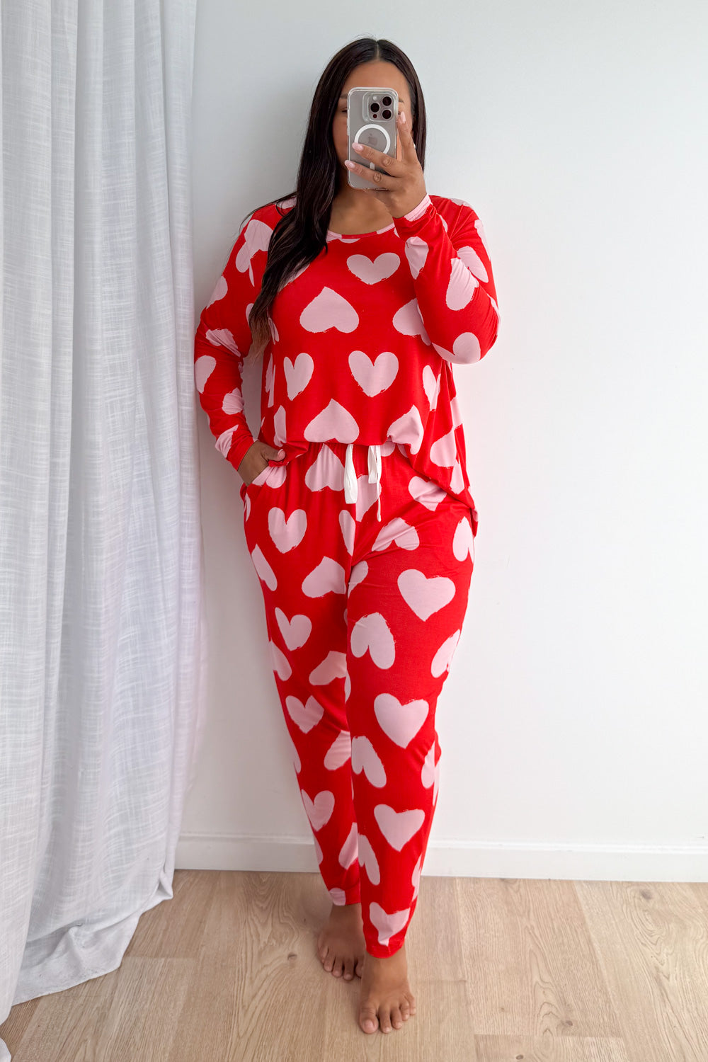 Buttery Soft Long-Sleeve Pyjama Set — Pink Hearts