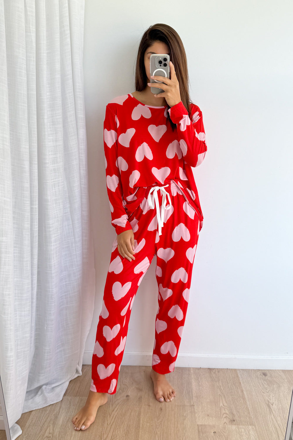 Buttery Soft Long-Sleeve Pyjama Set — Pink Hearts