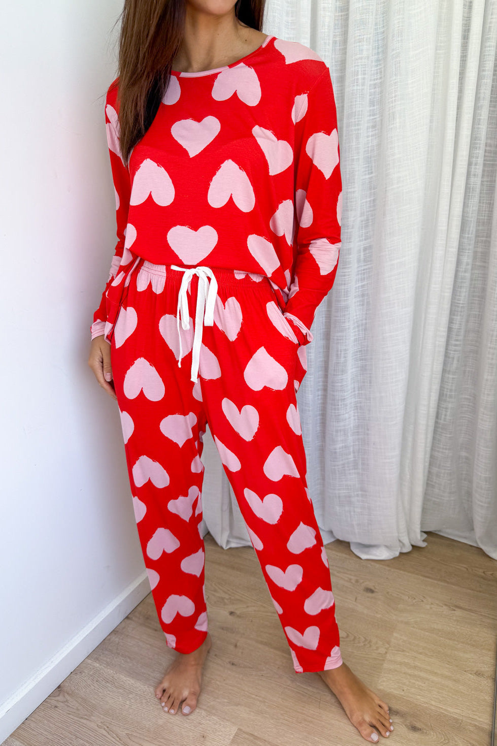 Buttery Soft Long-Sleeve Pyjama Set — Pink Hearts