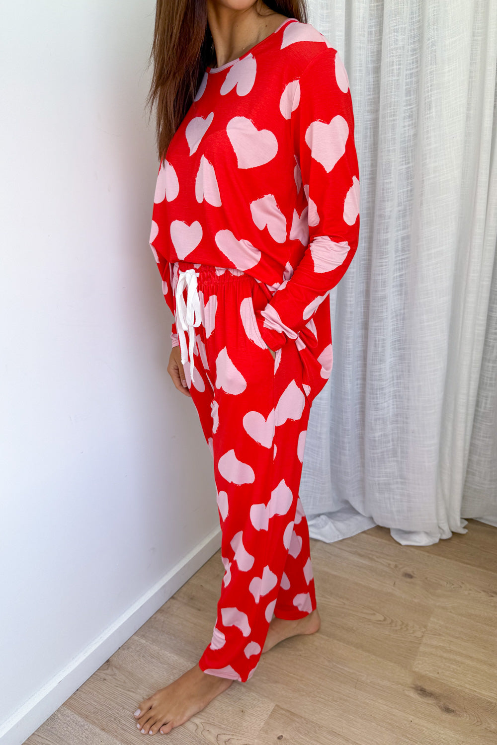 Buttery Soft Long-Sleeve Pyjama Set — Pink Hearts