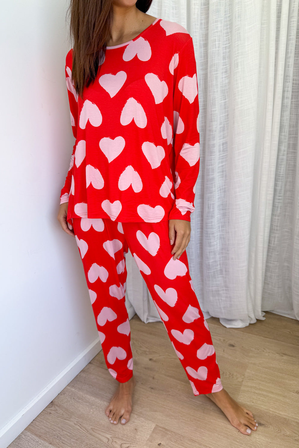 Buttery Soft Long-Sleeve Pyjama Set — Pink Hearts