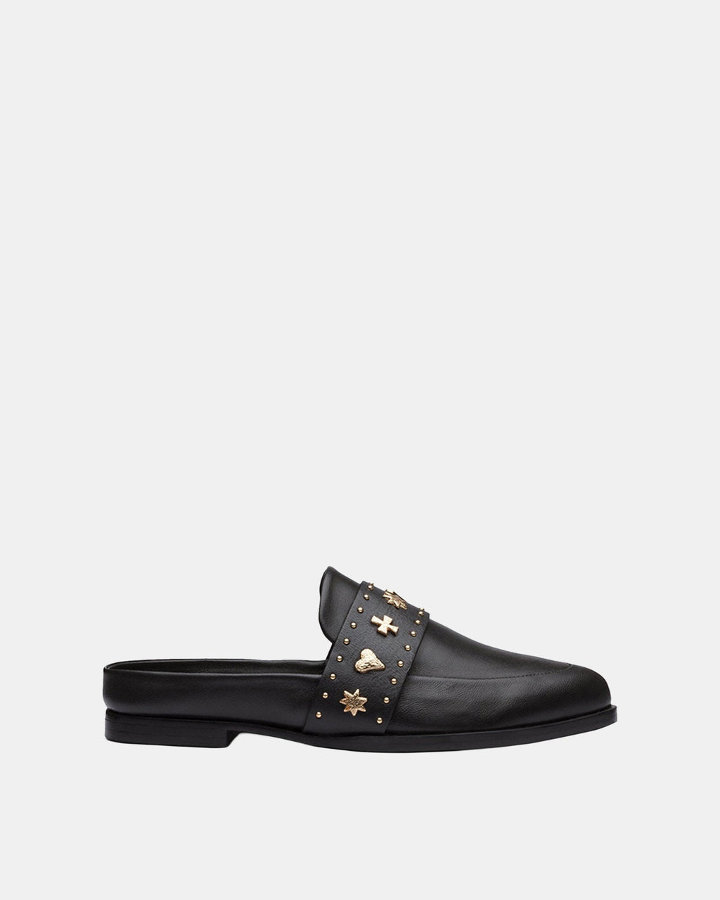 Tuesday Heart Leather Mule – Black/Gold by Aurelia Sun