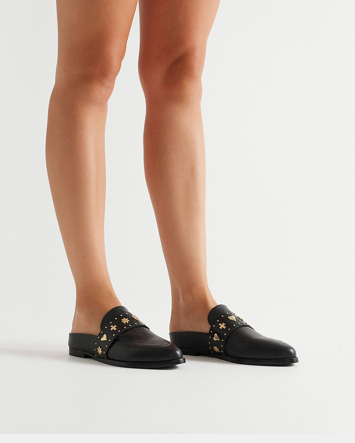Tuesday Heart Leather Mule – Black/Gold by Aurelia Sun