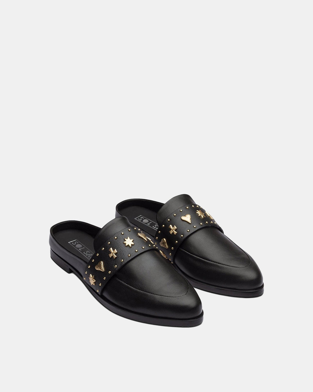 Tuesday Heart Leather Mule – Black/Gold by Aurelia Sun