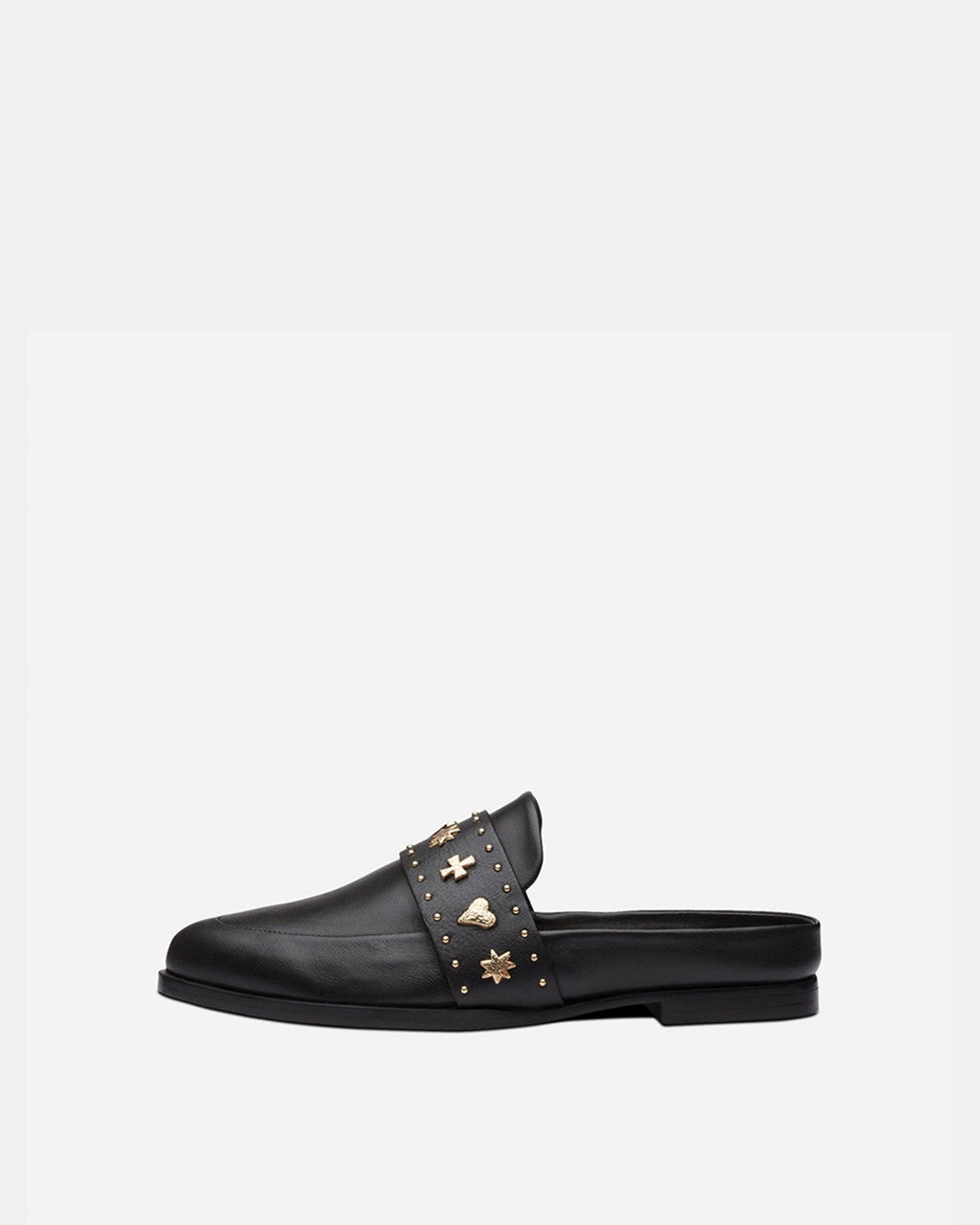 Tuesday Heart Leather Mule – Black/Gold by Aurelia Sun