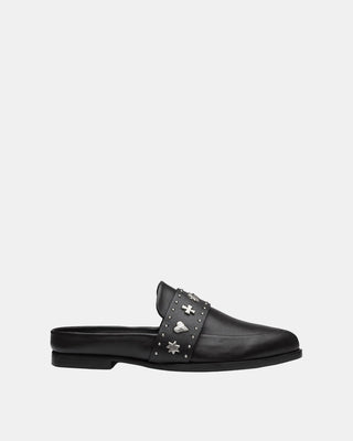 Tuesday Heart Leather Mule – Black/Silver