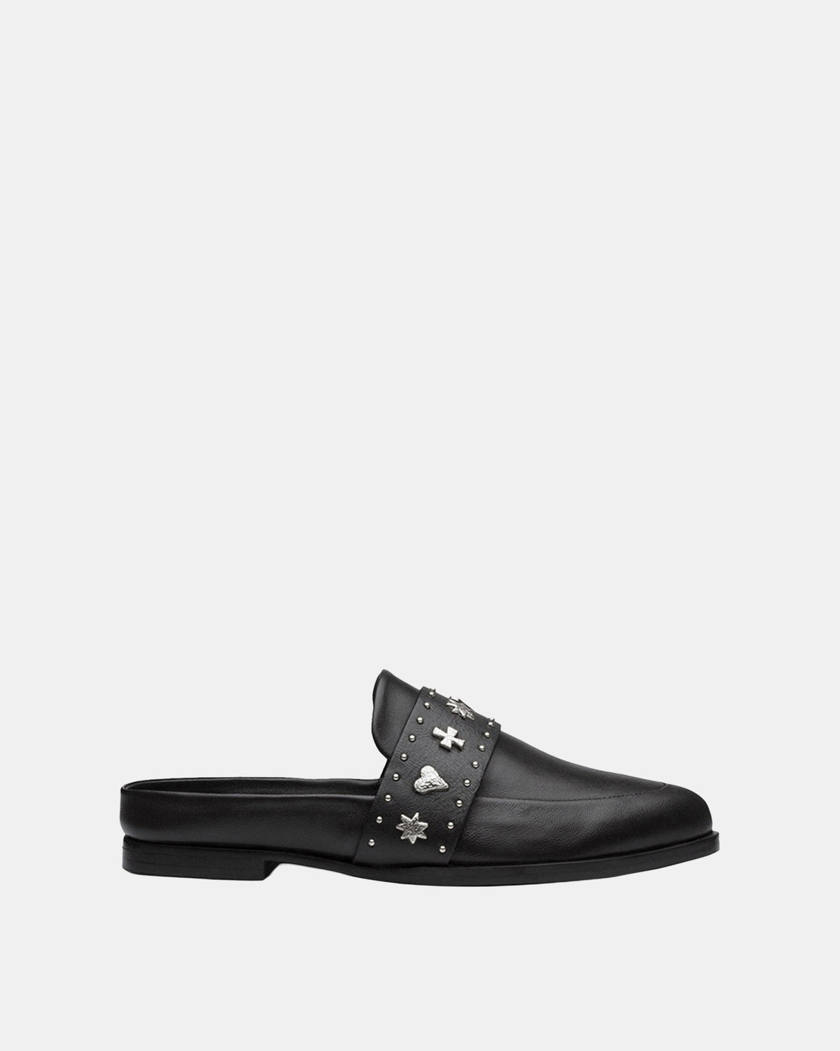 Tuesday Heart Leather Mule – Black/Silver by Aurelia Sun