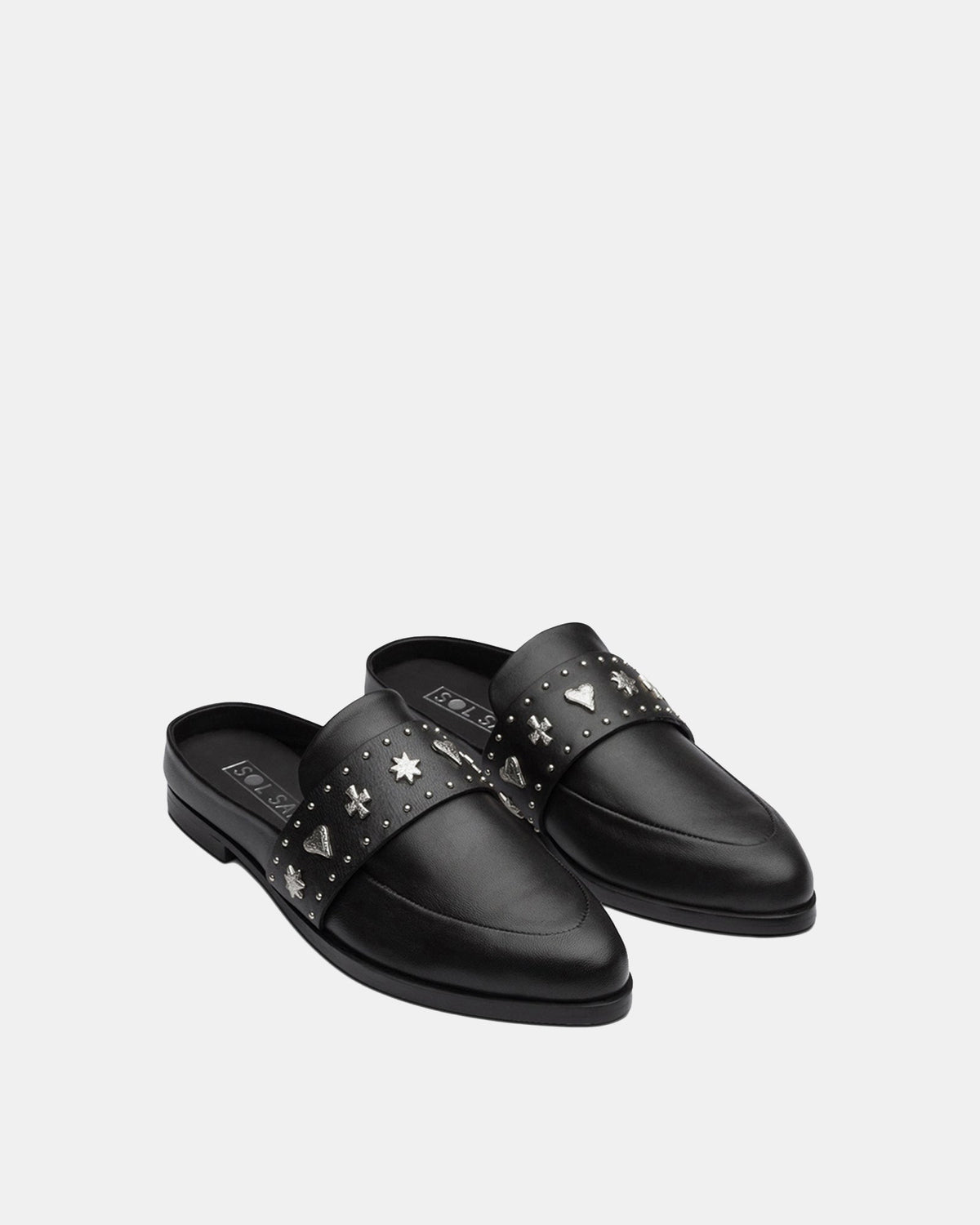 Tuesday Heart Leather Mule – Black/Silver by Aurelia Sun
