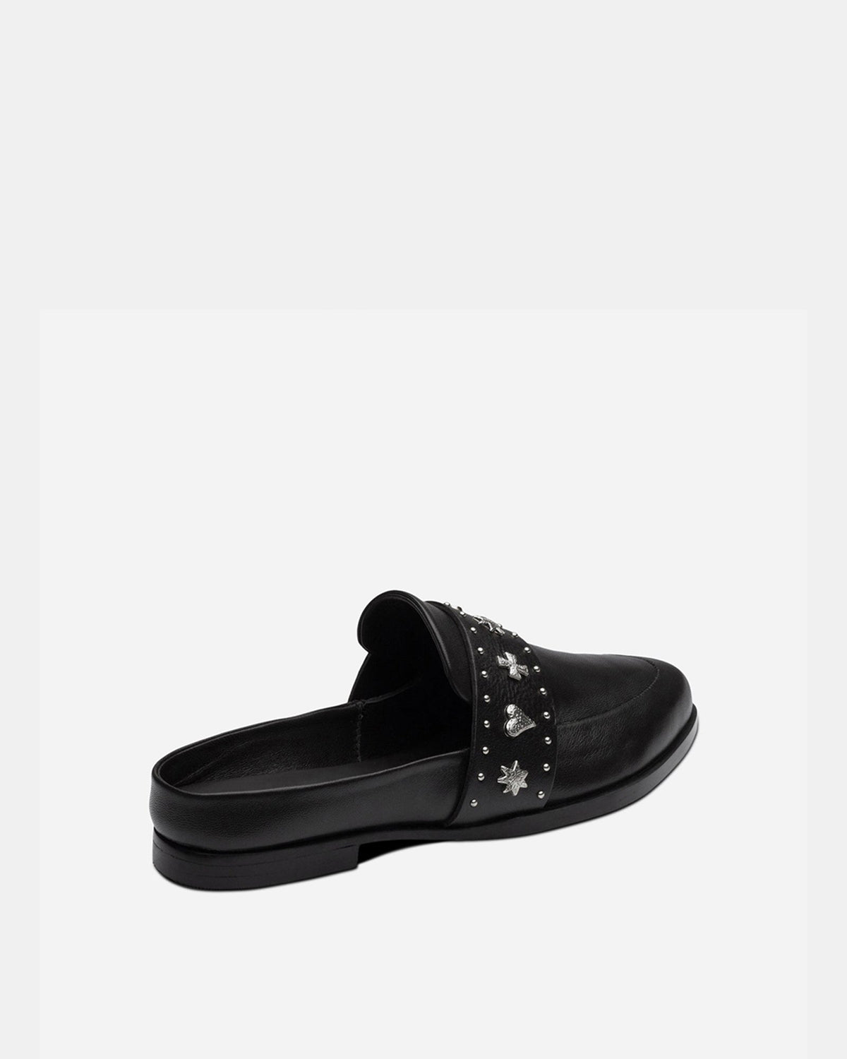 Tuesday Heart Leather Mule – Black/Silver by Aurelia Sun