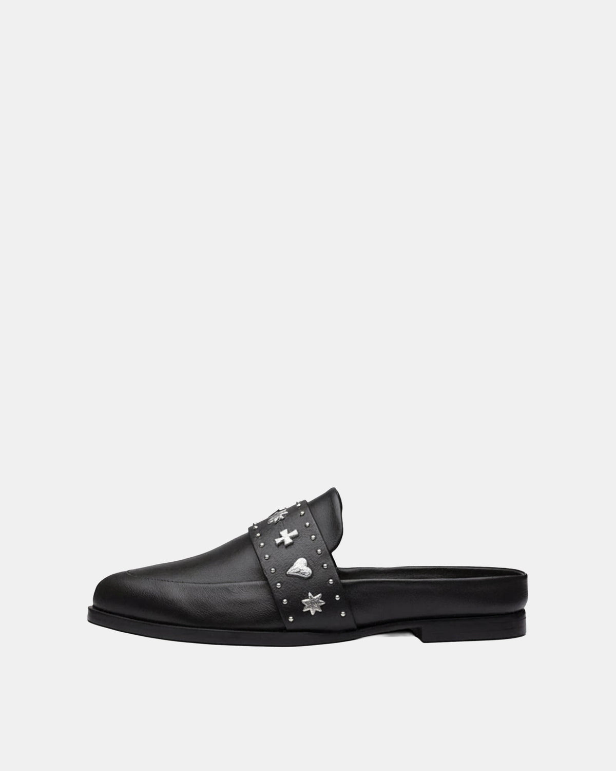 Tuesday Heart Leather Mule – Black/Silver by Aurelia Sun