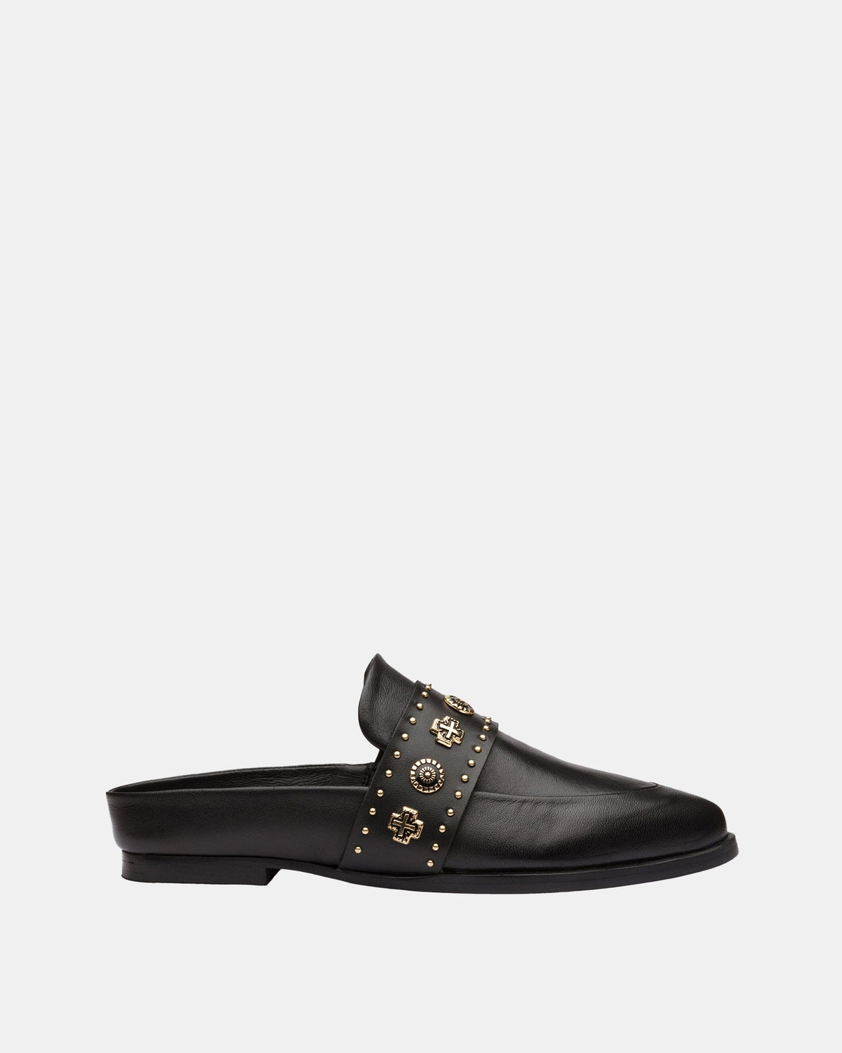 Tuesday Western Leather Mule – Black/Gold by Aurelia Sun