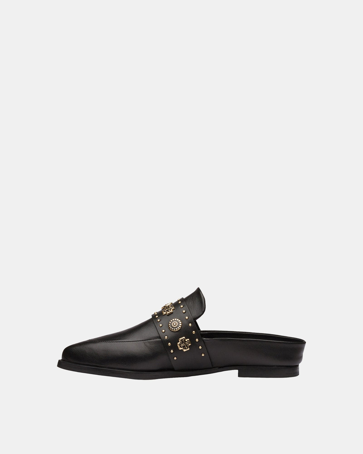 Tuesday Western Leather Mule – Black/Gold by Aurelia Sun