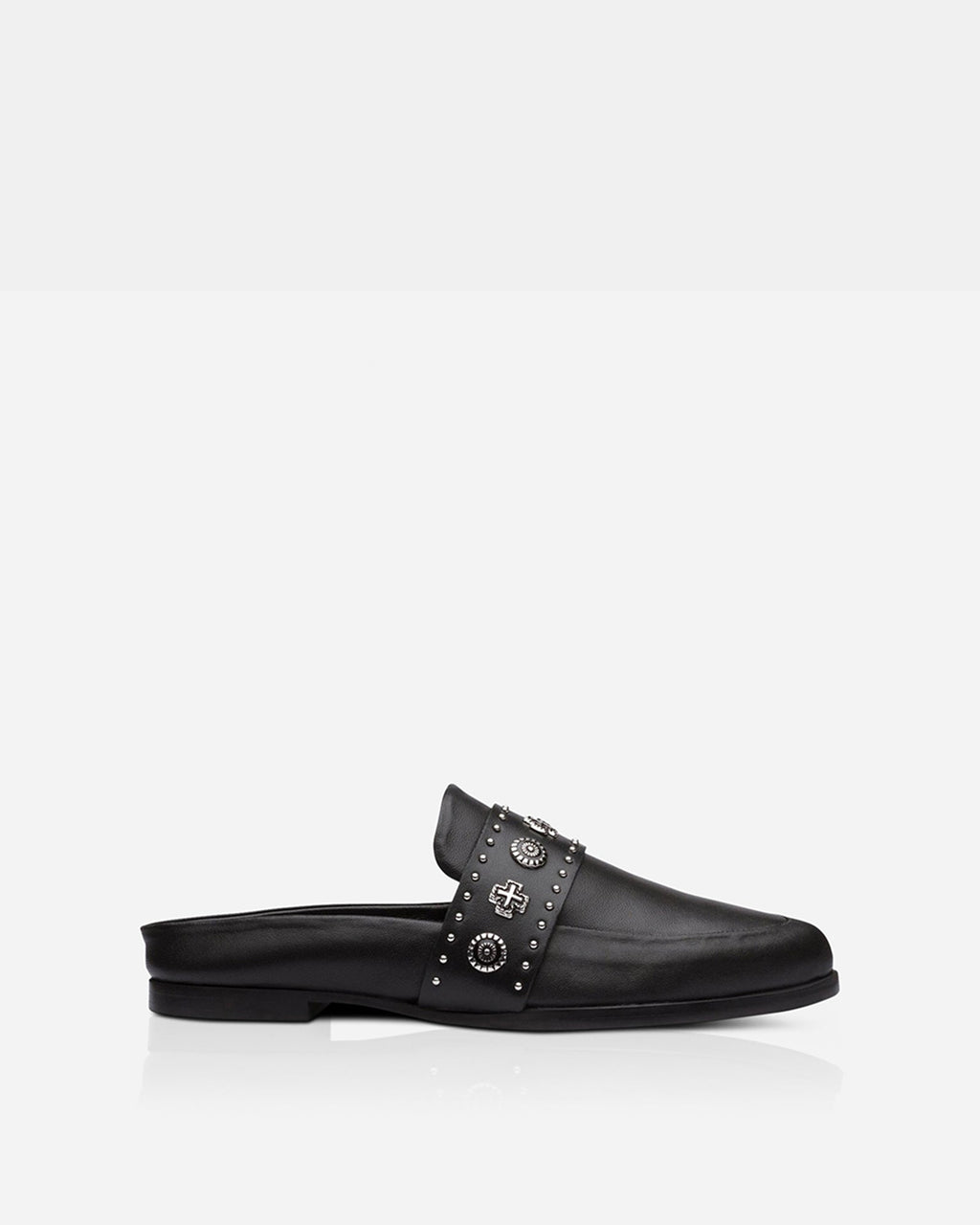 Tuesday Western Leather Mule – Black/Silver by Aurelia Sun